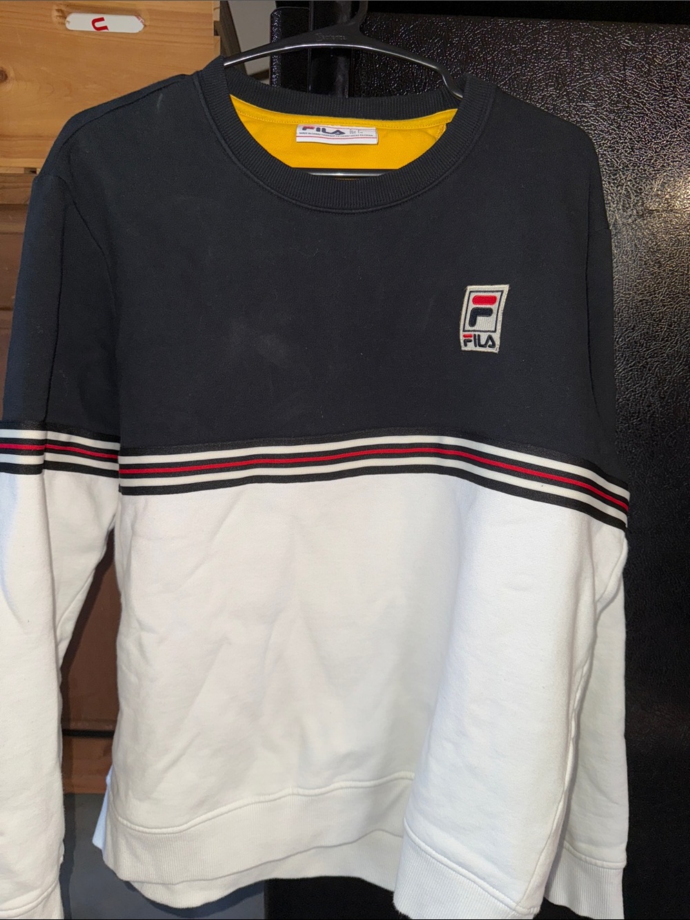 FILA Black, White & Red Crewneck Pullover Sweater Size Large